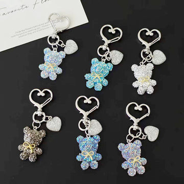 Rhinestone Teddy Bear Heart-Clasp Charms in Six Bow Colors
