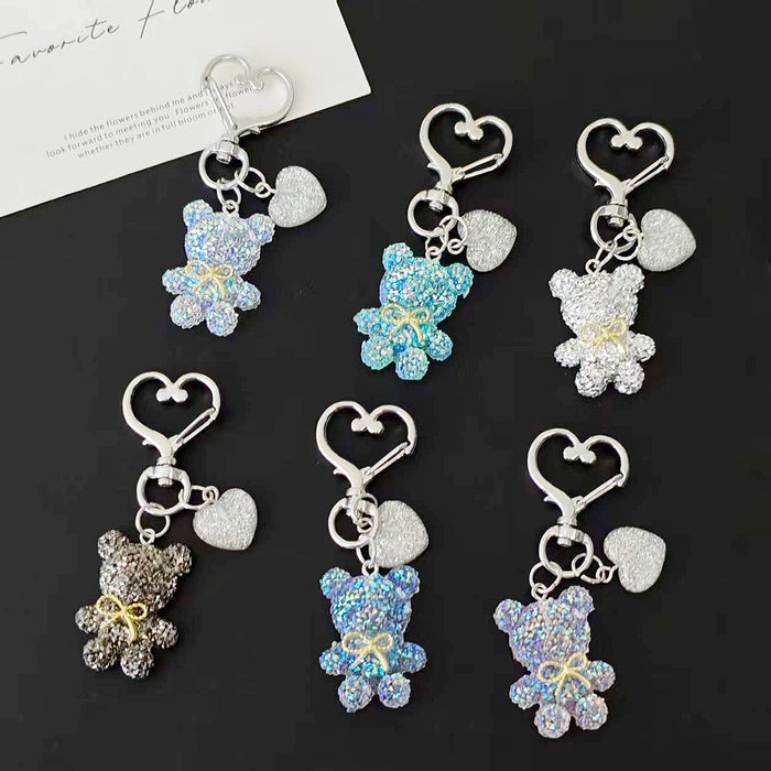 Rhinestone Teddy Bear Heart-Clasp Charms in Six Bow Colors