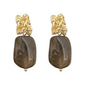 Gold Molten Stud Brown Marbled Resin Drop Earrings Pair view 5