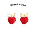 White Bow Red Pave Heart Drop Stud Earrings Matching Pair view 4