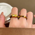 Tiger Eye Bead Stretch Ring Gold Coin Charm Coffee view 1