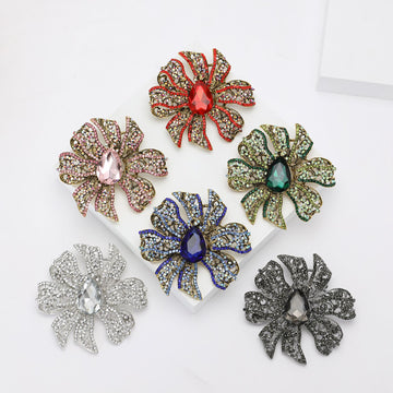 Oversized Ribbon Flower Brooch in Six Crystal Colors