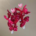 Red Fabric Floral Drop Earrings in Four Layered Styles view 8