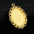 Oval Filigree Cabochon Tray Pendant Base Floral Bird Design Silver Gold view 7