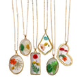 Gold Tone Pressed Flower Resin Pendant Necklaces in Eleven Shapes view 5