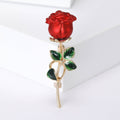 Long Stem Rose Brooch in Red or Blue and Two Metal Tones view 4