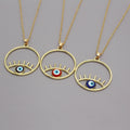 Gold Tone Oversized Round Eyelash Evil Eye Pendant Necklaces view 1
