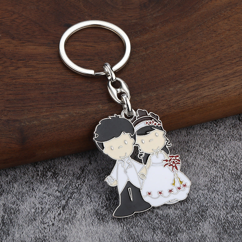 Bride and Groom Enamel Keychain, Cute Couple Metal Bag Charm