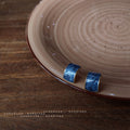 Gold Frame Deep Blue Swirl Curve Stud Earrings Pair view 3