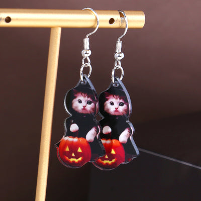 Primary supplied view of cat pumpkin novelty hook earrings