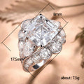 Silver Tone Square Stone Leaf Halo Statement Ring Polished Metal Jewelry view 5