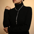 Steel Multi-Strand Snake Chain Lariat Necklace Pearl Ball Drops view 3
