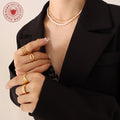 Gold Double Layer Freshwater Pearl and Chain Necklace view 3