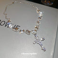 Silver Tone Cross Necklace with Large Clear Crystal Settings view 2