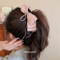 Satin Ribbon Bow Banana Hair Clips Rhinestone Center Four Colors view 4