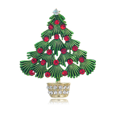 Front product view of the christmas tree brooch pin in green and red