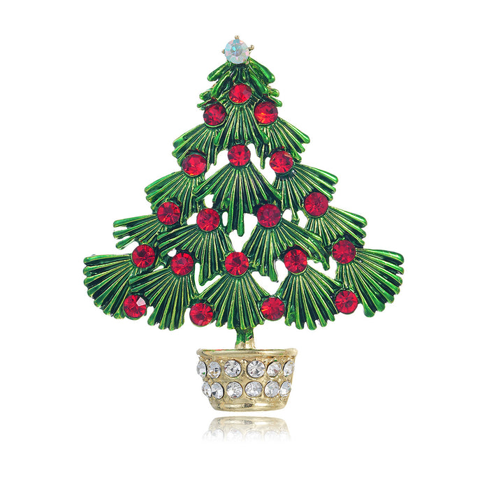 Red Green Christmas Tree Crystal Enamel Two Designs Metal Brooch Pin