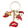 Red Chili Lips and Sombrero Metal Keychain Charm Set view 5