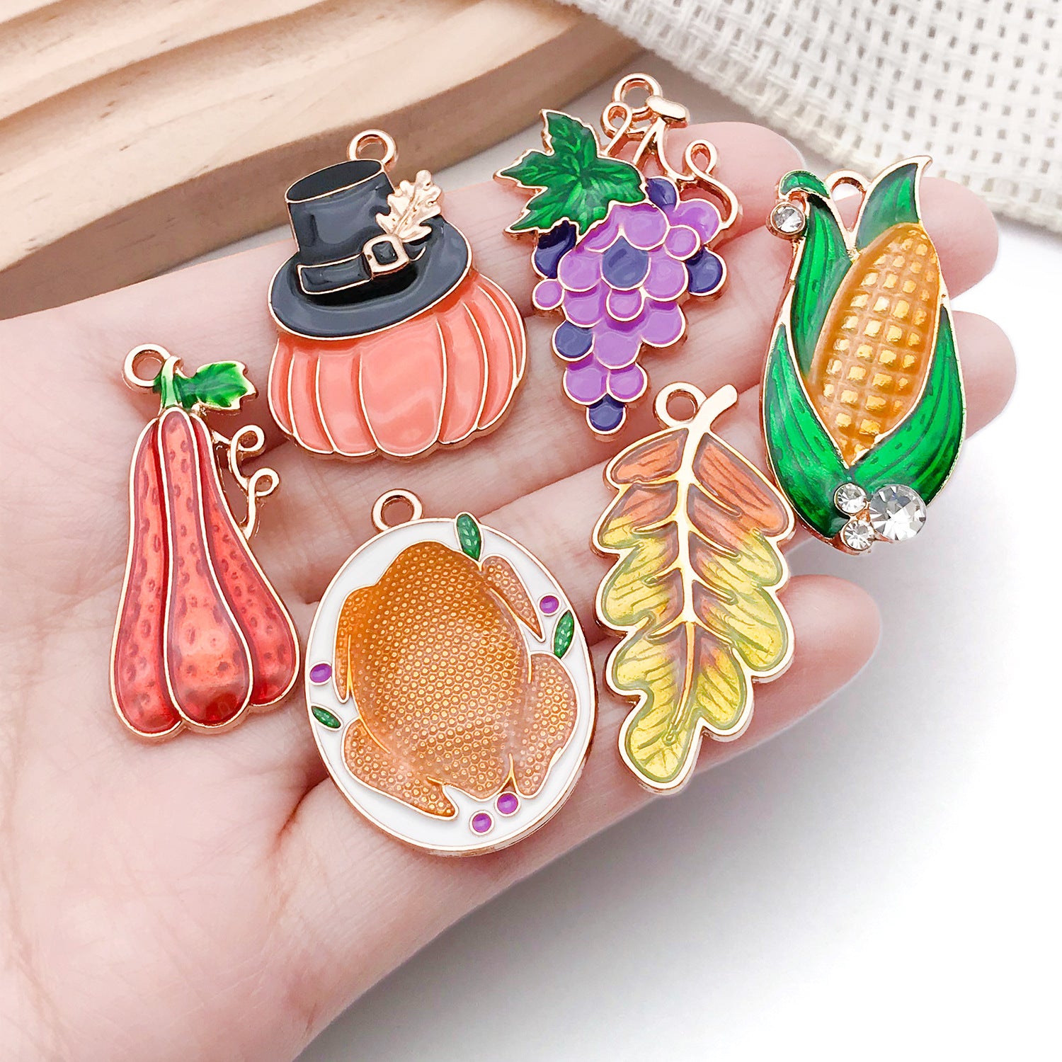 Zinc Alloy Enamel Thanksgiving Turkey Charm Pendant for DIY Bracelet Necklace