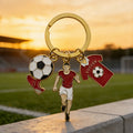 Enamel Soccer Triple Charm Keychain Gold Split Ring view 3