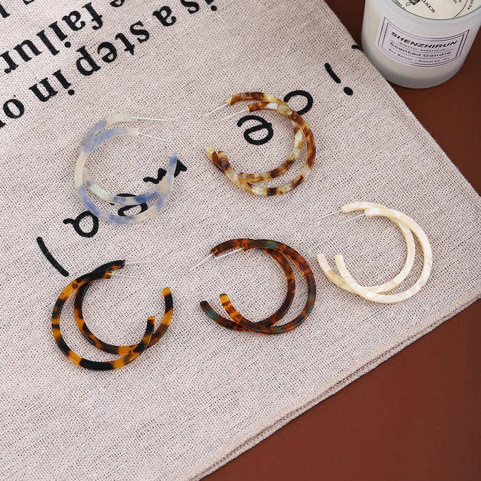 Leopard Amber and Blue Tortoiseshell Pattern Hoop Earrings