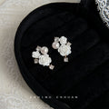 White Rose Pearl Crystal Cluster Studs Gold Silver Tones view 6