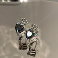 Silver Tone Crown Heart Mystic Rainbow Hoop Earrings view 3