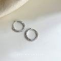 Silver Tone Clear Stone Leaf Branch Huggie Hoop Earrings view 4