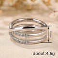 Interlaced Four-Rail Clear Stone Open Ring In Polished Silver Tone view 4