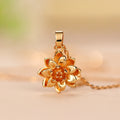 Orange Floral Crystal Pendant Necklace in Gold Tone view 3