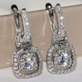 Cushion Solitaire Double-Halo Long Drop Earrings Silver Tone view 1