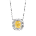 Silver Yellow Cushion Halo Pendant Necklace Clear Alloy view 3