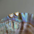 Gold Heart Shell Stud Earrings Mother Of Pearl Center view 1