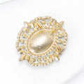 Oval Crystal Halo Brooch With Polished Metal And Sculpted Decorative Details view 4