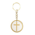 Round Wood Cross Disc Keychain Gold Hardware Four Styles view 9