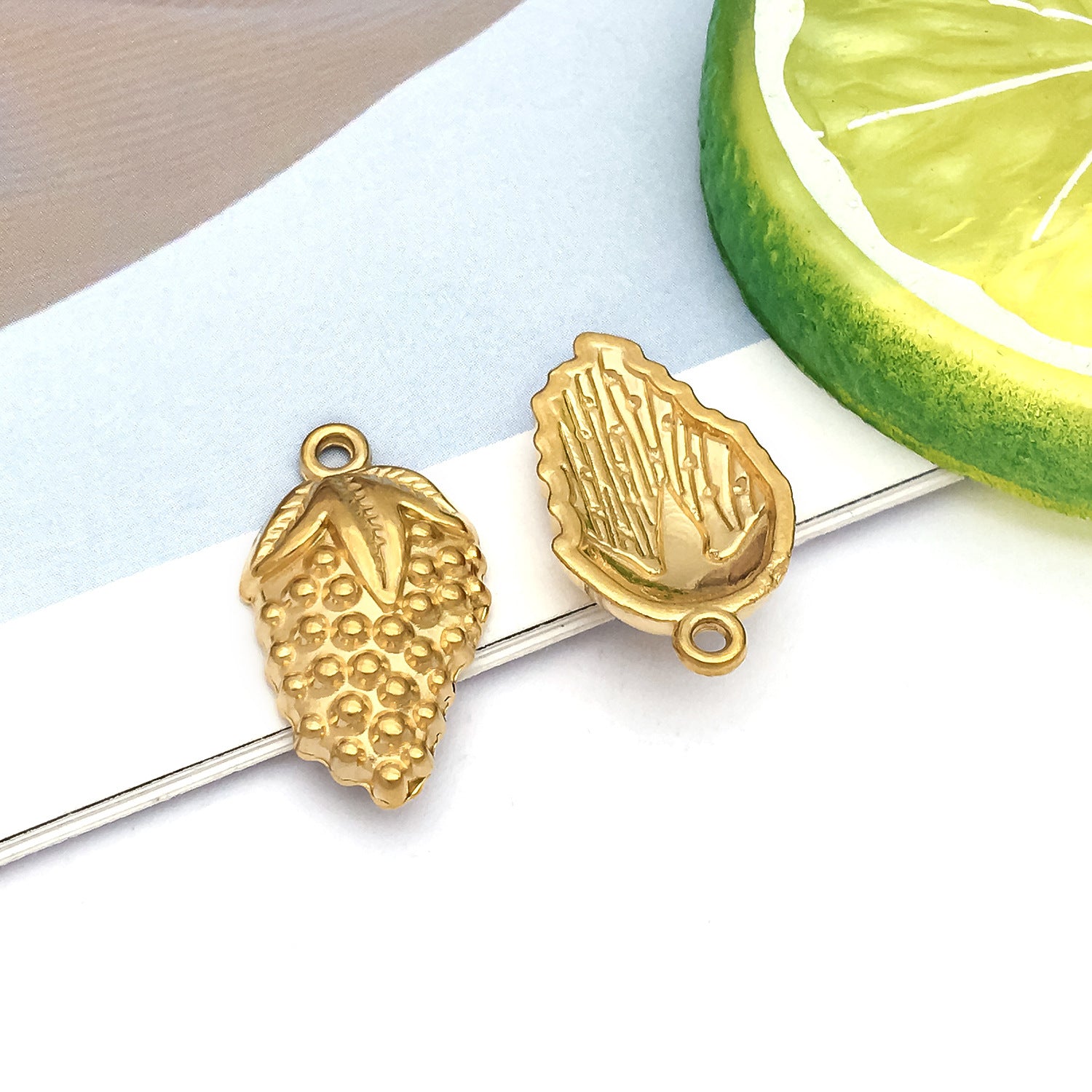 Gold Stainless Steel Cherry Strawberry Banana Charm Pendant for DIY Earrings Necklace
