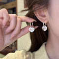 Silver Tone Pearl Flower and Circle Huggie Drop Earrings view 2