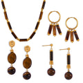 Tiger Eye Tube Bead Necklace And Gold Accent Earrings Set view 5