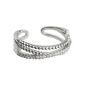 Silver Open Multi Band Ring Beaded Row Pavé Clear Stones view 5