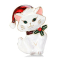 Santa Hat Cat Enamel Brooch With Holly in White or Black view 1