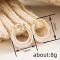 Gold Tone Double Hoop Earrings with Beige Enamel Finish view 4