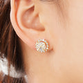 Gold Tone Bow Stud Earrings with Crystals and Pearl Drops view 3