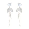 White Pearl Stud Clear Mermaid Tail Tassel Earrings view 5