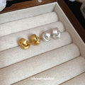 Brushed Gold Tone Curved Open Hoop Stud Earrings for Women view 2