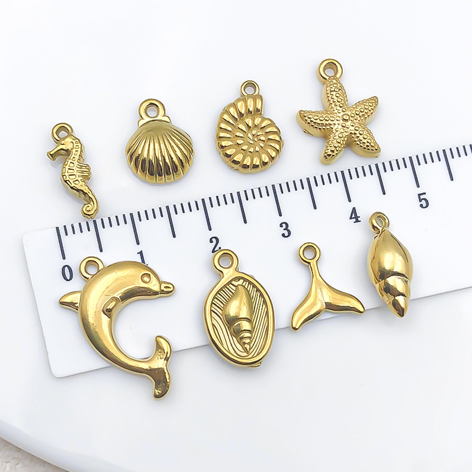 Gold Stainless Steel Starfish Seahorse Conch Shell Charm Pendants for DIY Jewelry