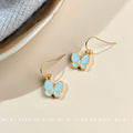 Gold Mint Green Enamel Butterfly Hook Earrings Matching Pair view 3