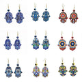 Gold Tone Printed Acrylic Hamsa Hand Evil Eye Hook Earrings in Eleven Designs view 1