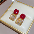 Red Stone and Crystal Square Drop Earrings in Two Styles view 7
