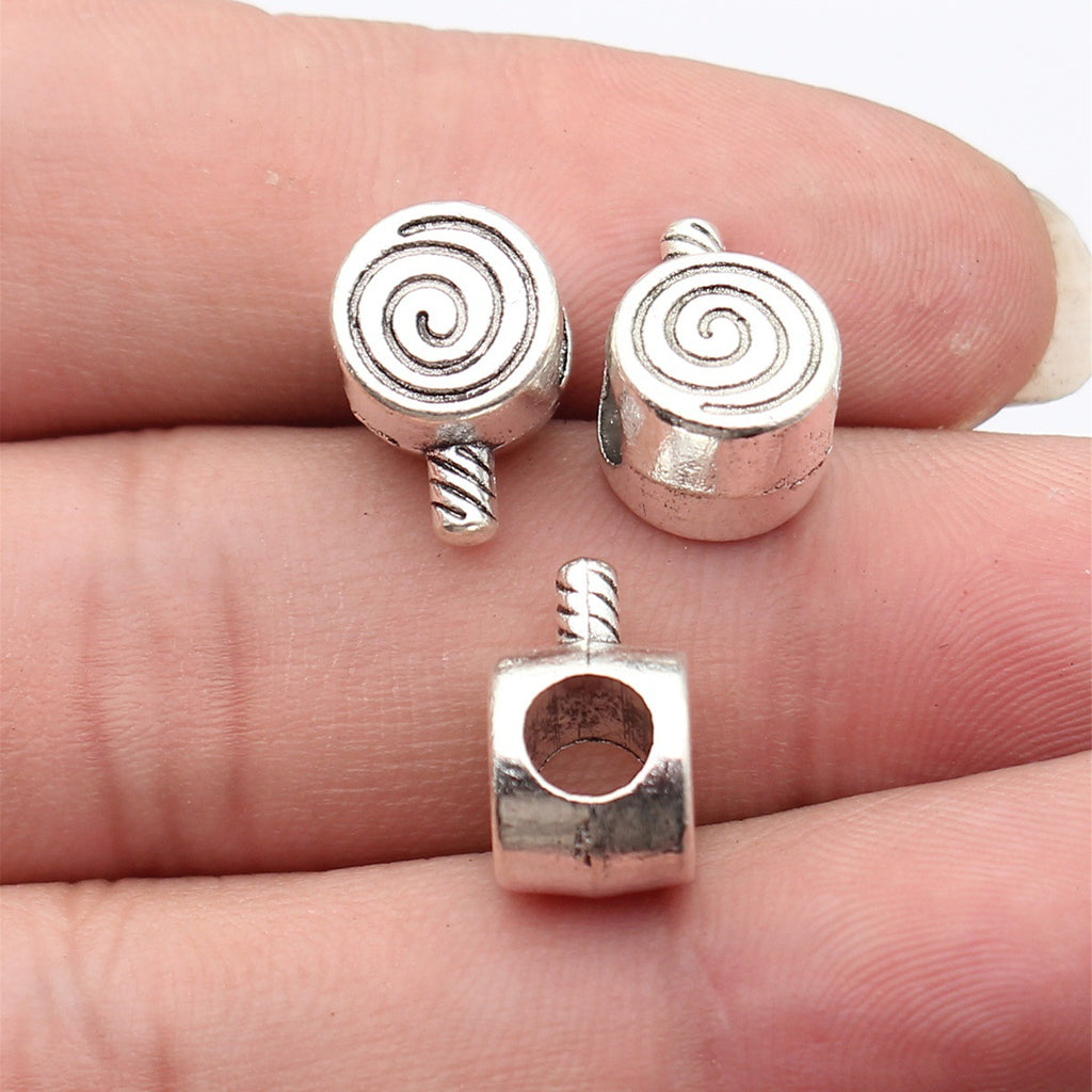 14x9.9x8.3mm 2.9g Antique Silver Zinc Alloy Lollipop Large Hole Beads for DIY Bracelet Jewelry Making