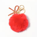 Rhinestone Bow Fluffy Pom Keychain Metal Ring Three Colors view 5